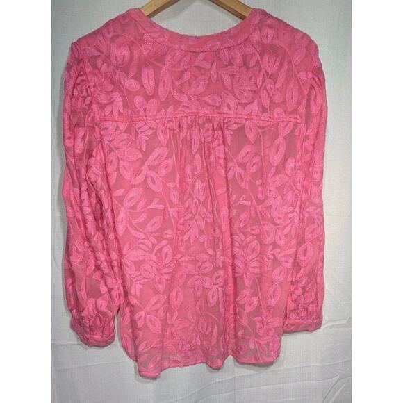 Chicos Women's Pink Floral Embroidered Blouse Sz 3(16) Boho Peasant Semi Sheer - Picture 4 of 8